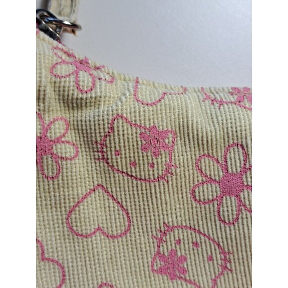 2000s Y2K Hello Kitty Pink & Cream Corduroy Hello Monogram Shoulder Bag Purse - Picture 3 of 15